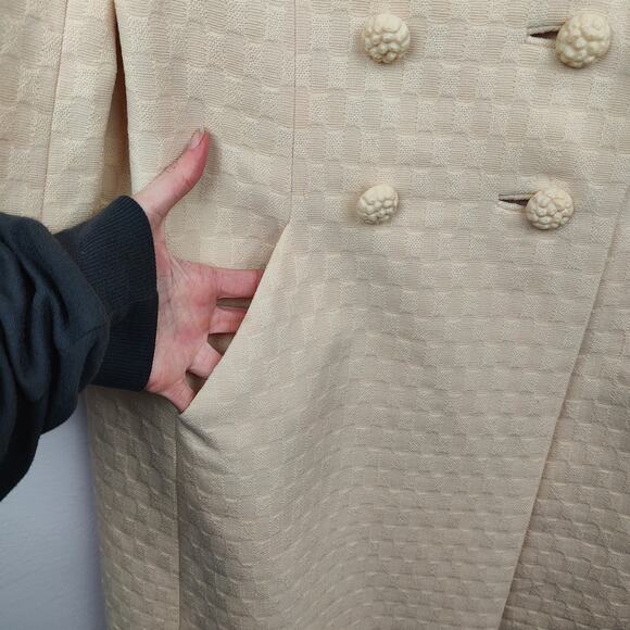 Vintage Robinsons Pea Coat Womens Small Cream Textured Knit 50s 60s Retro Mod - Picture 6 of 11